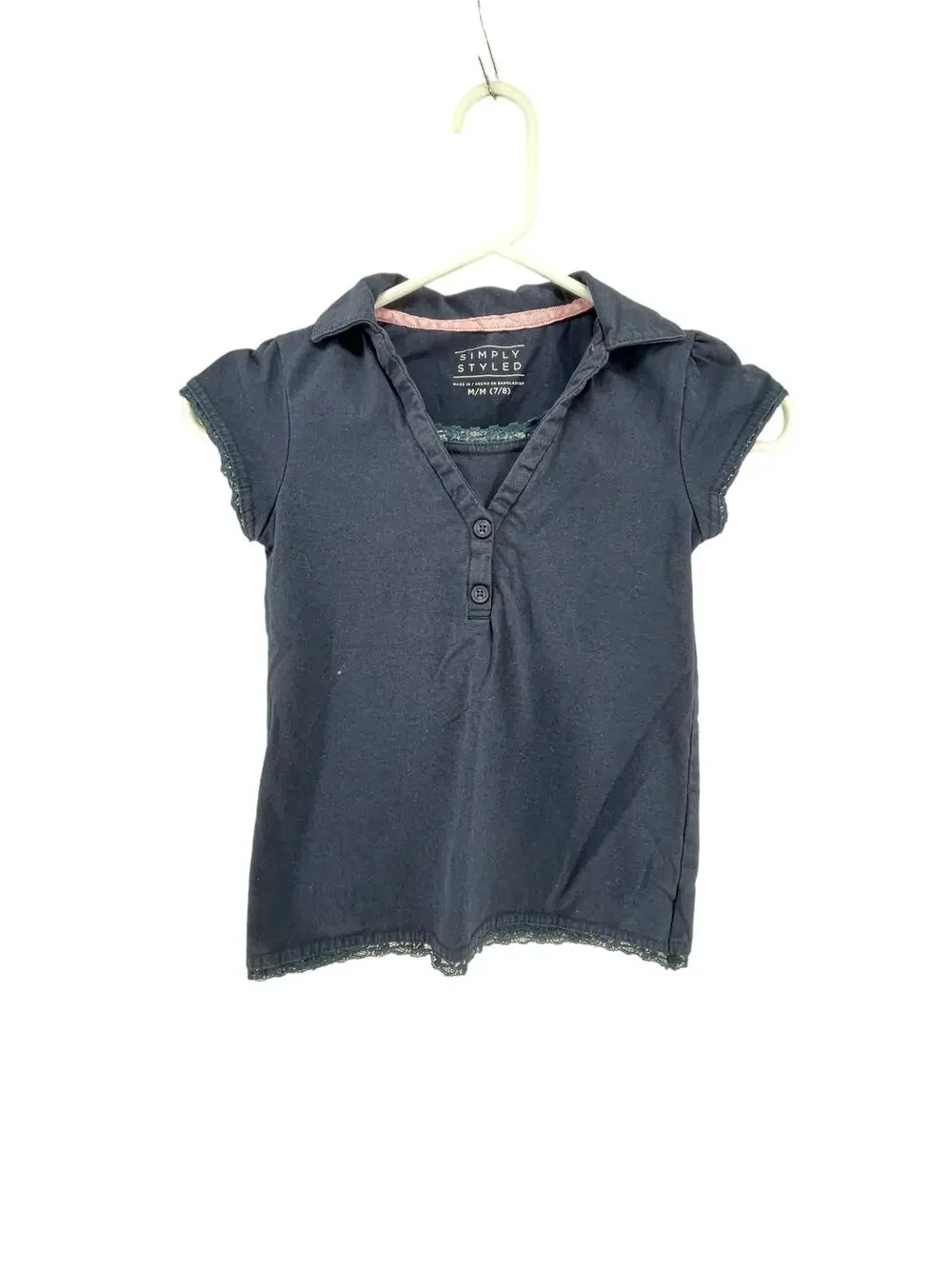 Simply Styled Girls Navy Blue Short Sleeve Polo Shirt Youth Size Medium 7/8